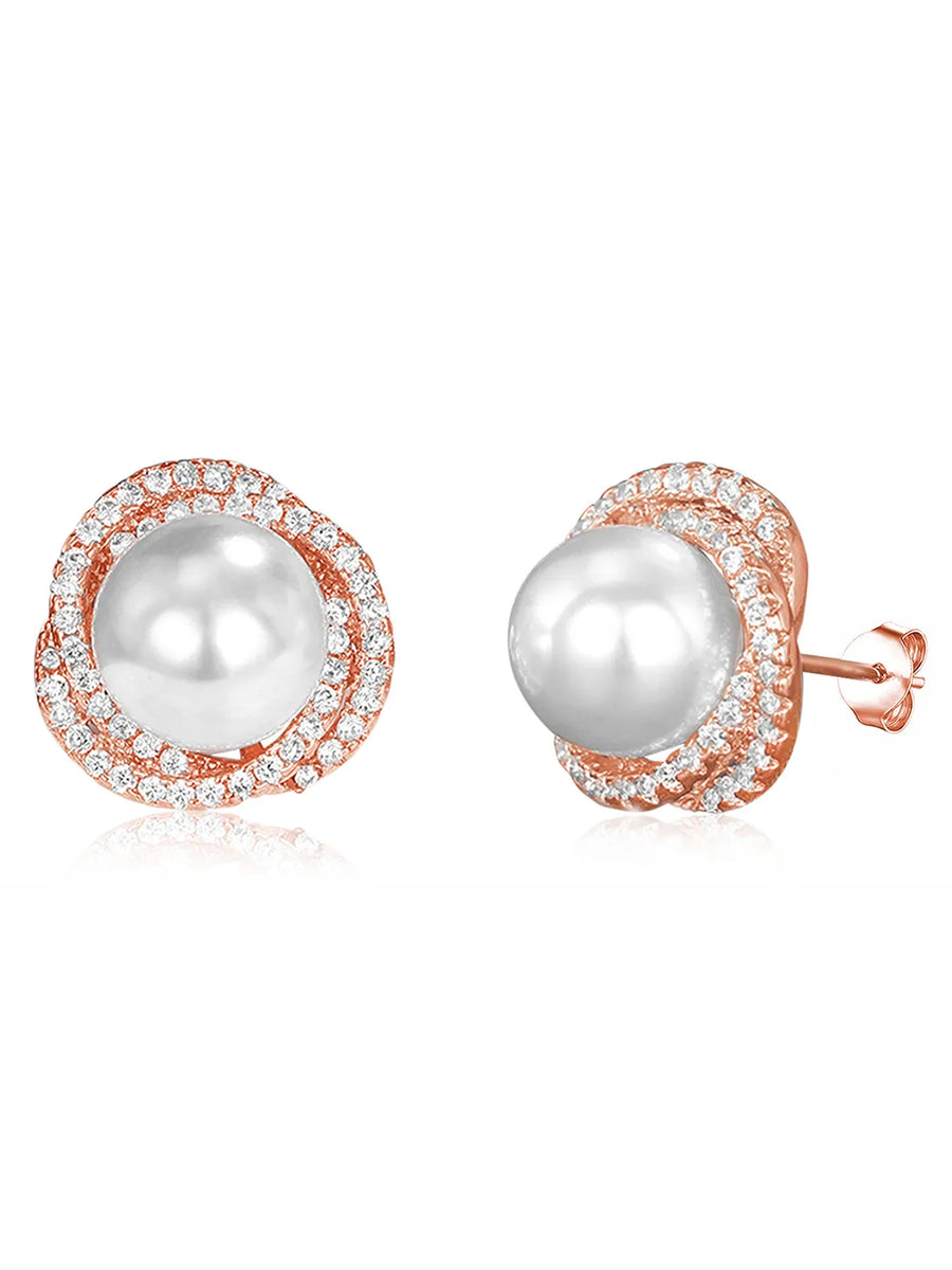 Pearl and CZ Harmony Stud Earrings
