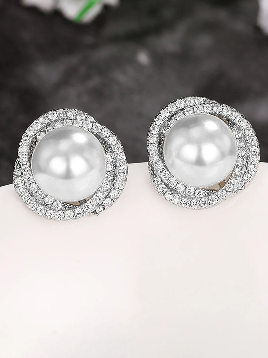 Pearl and CZ Harmony Stud Earrings