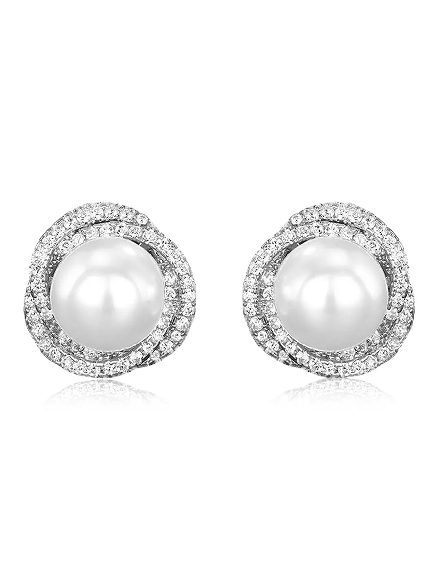 Pearl and CZ Harmony Stud Earrings