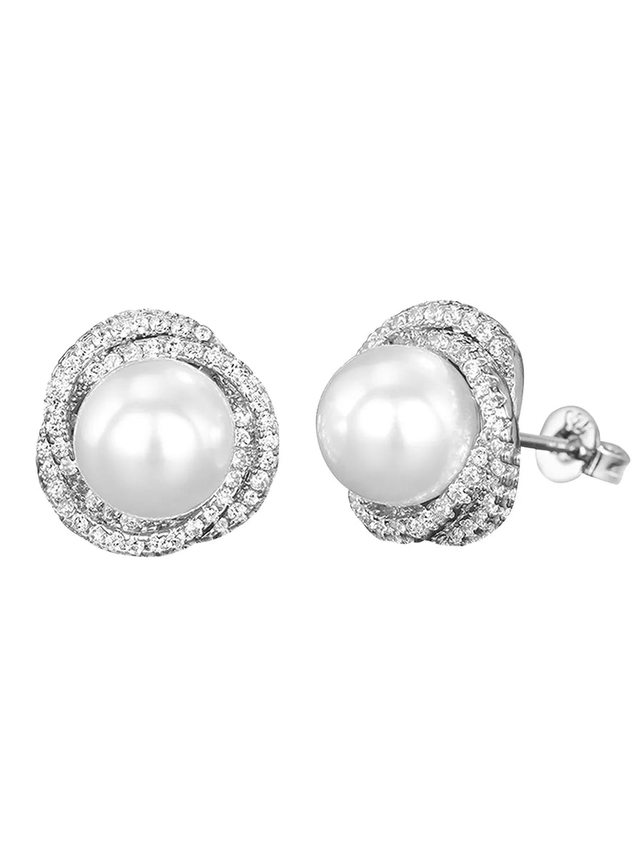 Pearl and CZ Harmony Stud Earrings