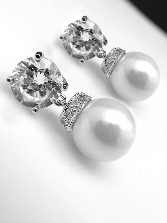 Sleek Crystal and Pearl Drop Earrings