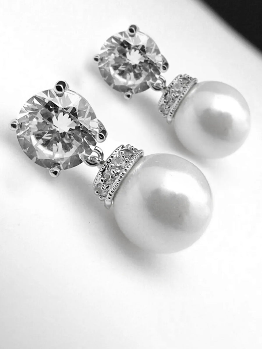 Sleek Crystal and Pearl Drop Earrings