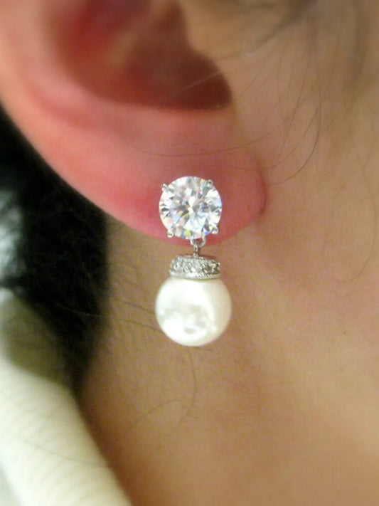 Sleek Crystal and Pearl Drop Earrings