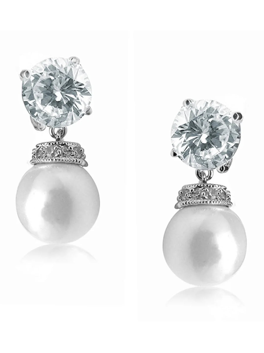 Sleek Crystal and Pearl Drop Earrings