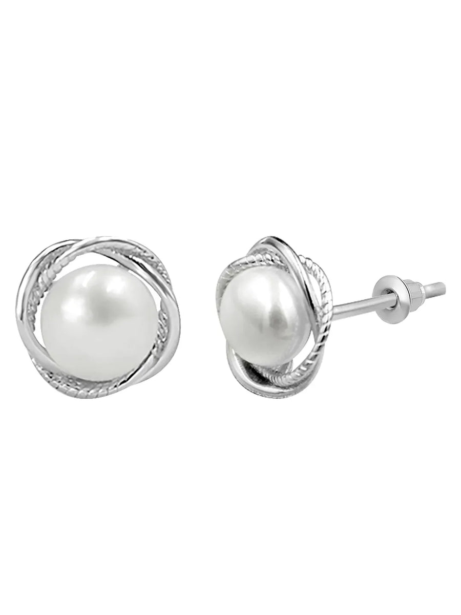 Stylish Wrapped Pearl Stud Earrings