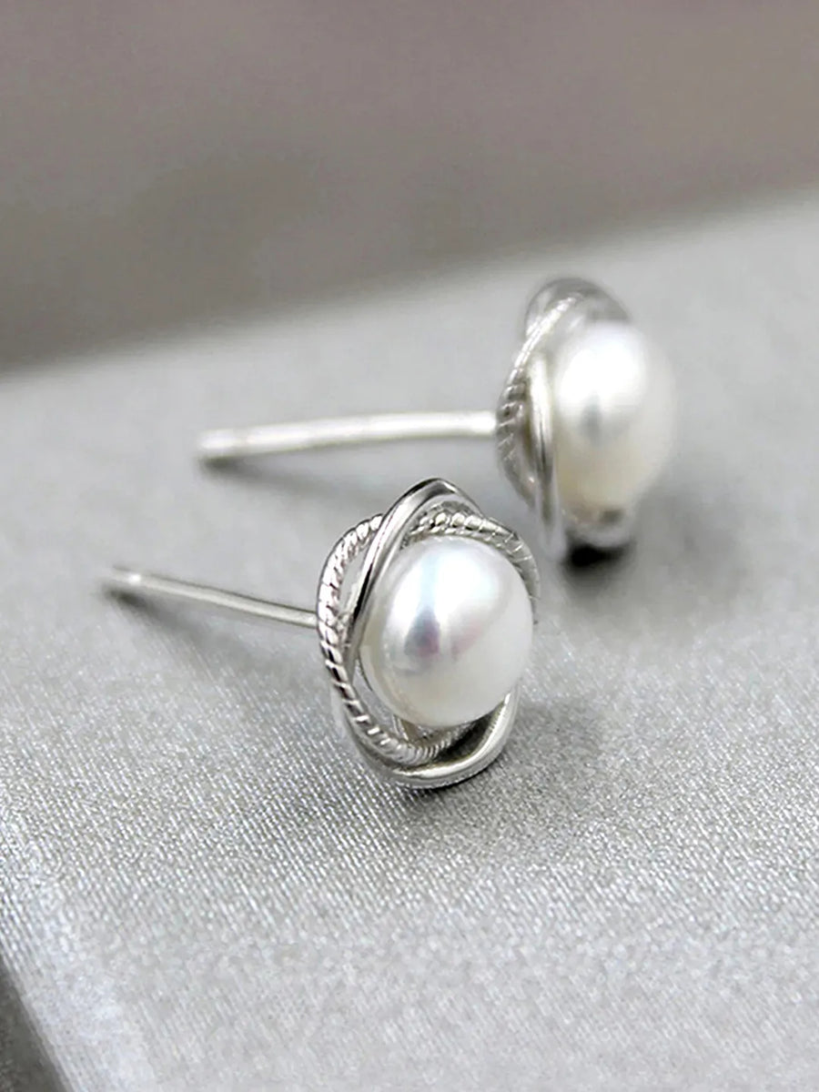 Stylish Wrapped Pearl Stud Earrings
