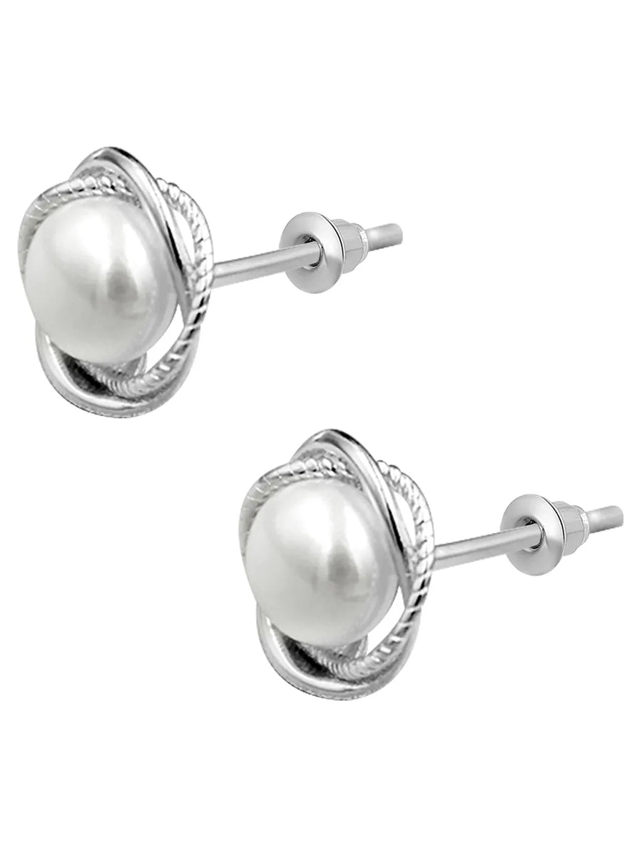 Stylish Wrapped Pearl Stud Earrings