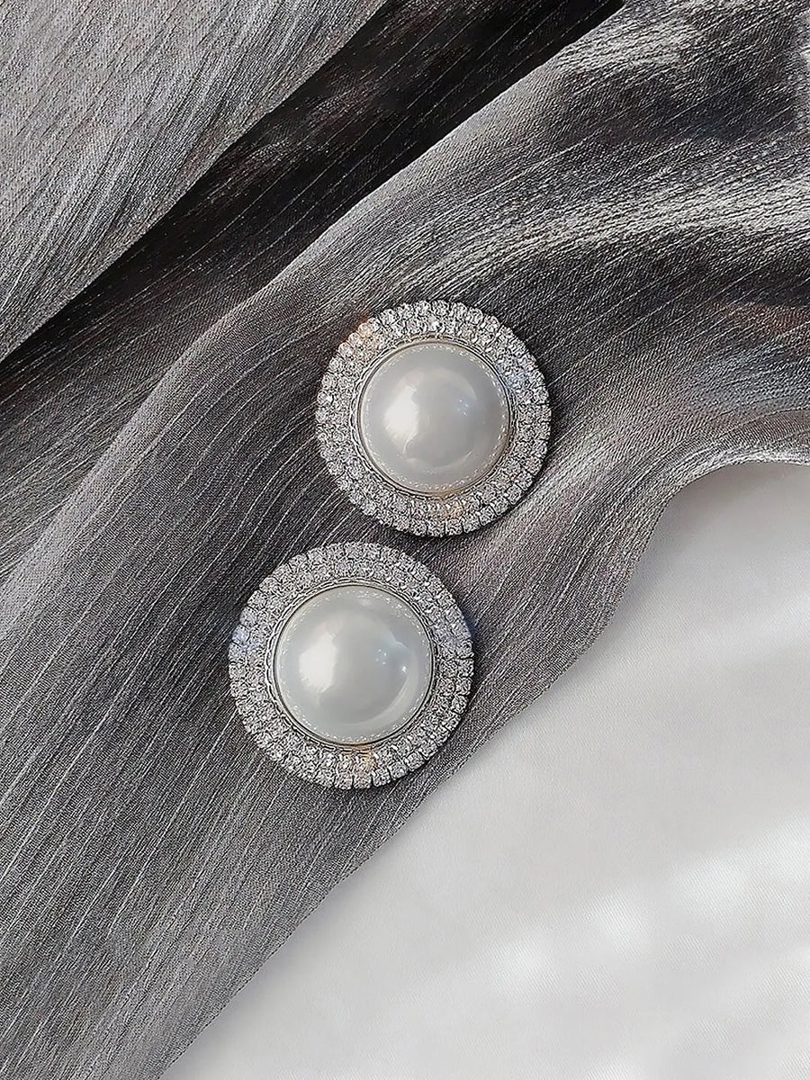 CZ Studded Round Pearl Stud Earrings