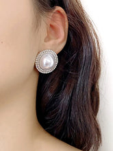 CZ Studded Round Pearl Stud Earrings