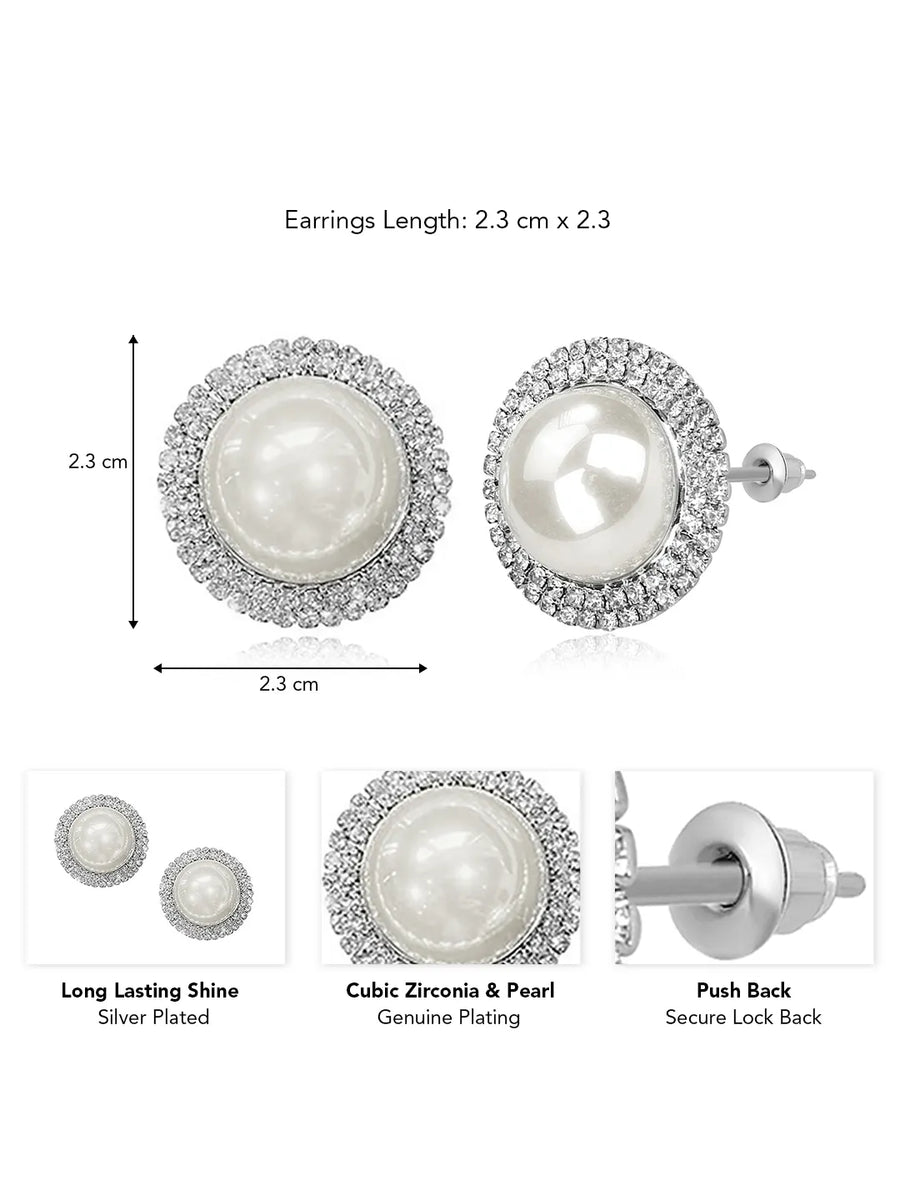 CZ Studded Round Pearl Stud Earrings