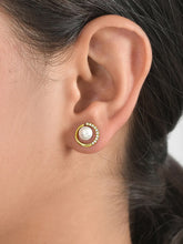 Modern Pearl & Crystal Curve Earrings - Gold
