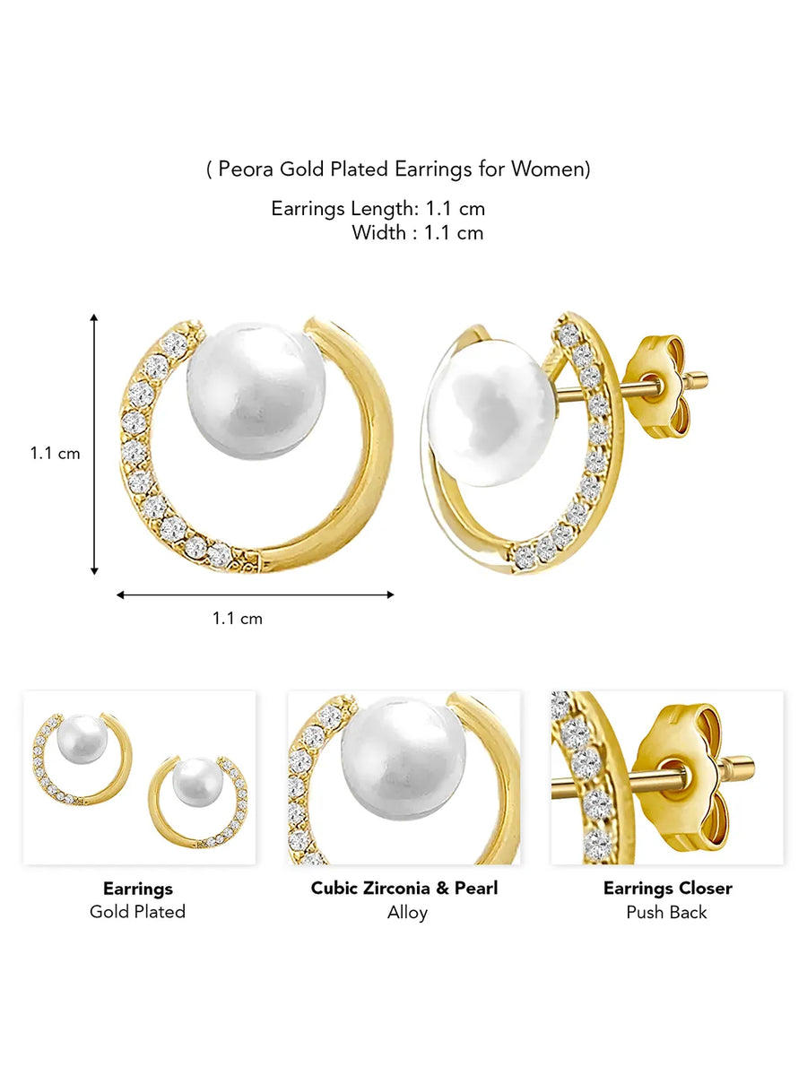 Modern Pearl & Crystal Curve Earrings - Gold