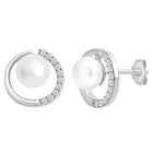 Modern Pearl & Crystal Curve Earrings - Silver