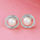 Modern Pearl & Crystal Curve Earrings - Silver