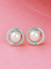 Modern Pearl & Crystal Curve Earrings - Silver