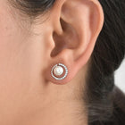 Modern Pearl & Crystal Curve Earrings - Silver