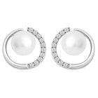 Modern Pearl & Crystal Curve Earrings - Silver