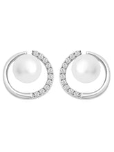 Modern Pearl & Crystal Curve Earrings - Silver