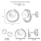 Modern Pearl & Crystal Curve Earrings - Silver
