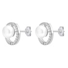 Modern Pearl & Crystal Curve Earrings - Silver