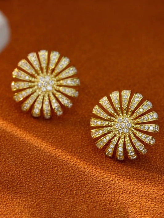 Glamorous CZ Floral Cluster Studs Earrings