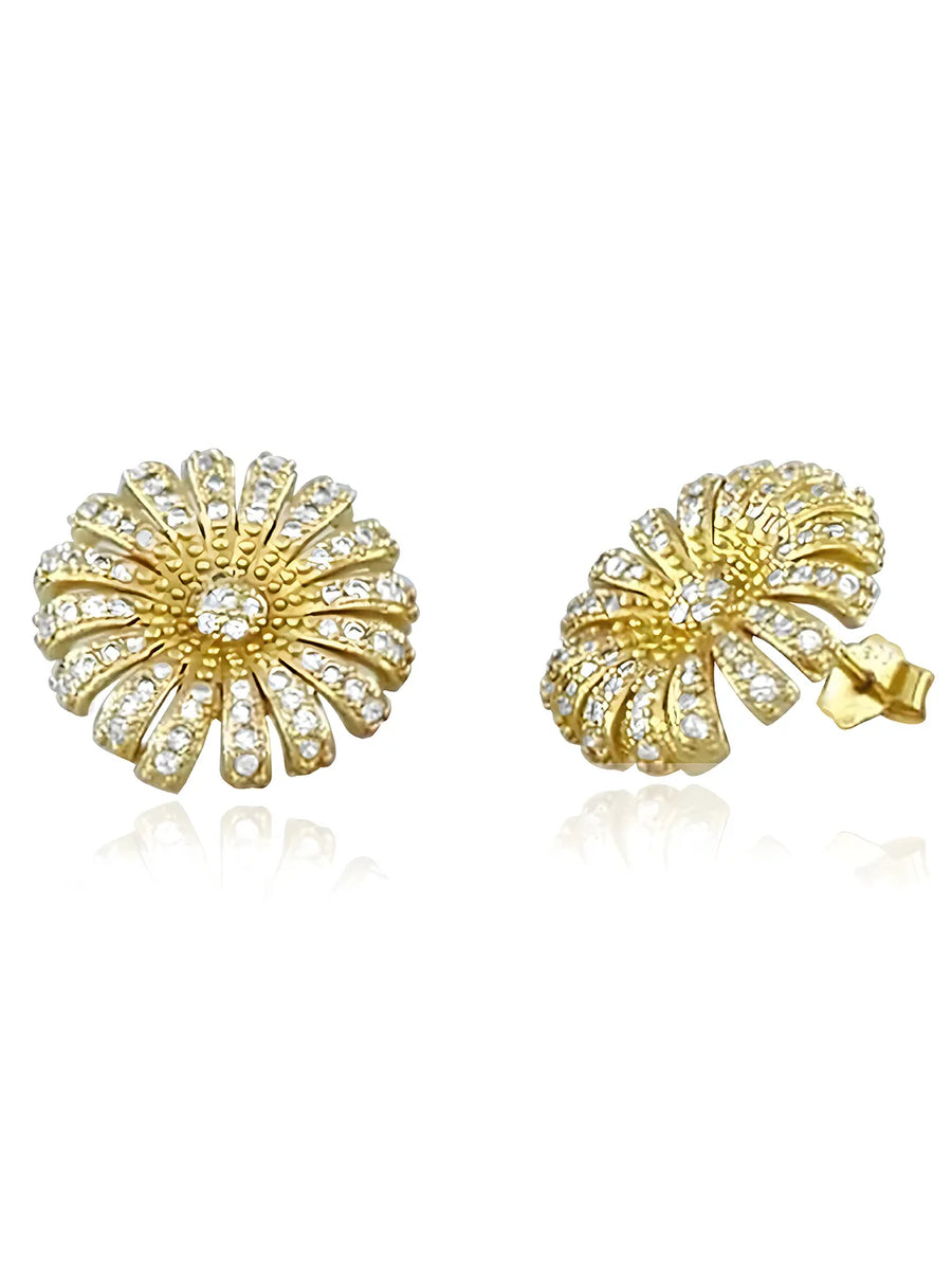 Glamorous CZ Floral Cluster Studs Earrings