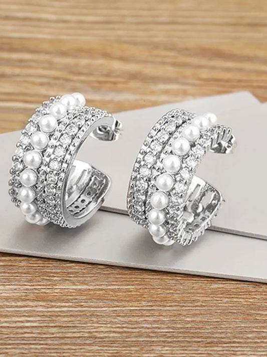 Dazzling Pearl and CZ Layered Ring