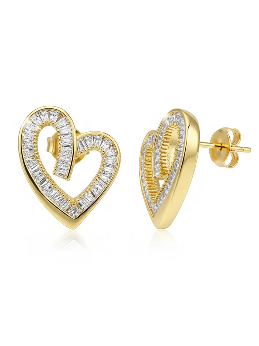 Peora Baguette Stone Heart Shape Earrings