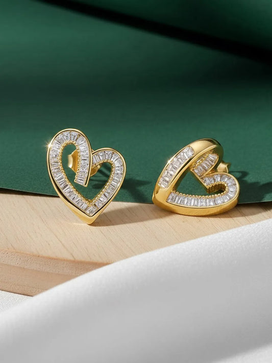 Peora Baguette Stone Heart Shape Earrings