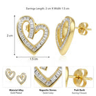 Peora Baguette Stone Heart Shape Earrings