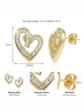 Peora Baguette Stone Heart Shape Earrings