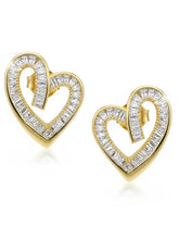 Peora Baguette Stone Heart Shape Earrings