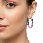 Peora Rainbow CZ Bezel Set Silver Hoop Earrings