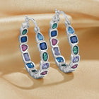 Peora Rainbow CZ Bezel Set Silver Hoop Earrings