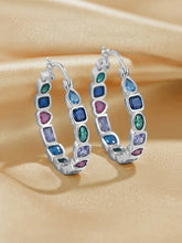 Peora Rainbow CZ Bezel Set Silver Hoop Earrings