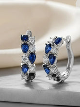 Peora Silver CZ Studded Blue Hoop Earrings
