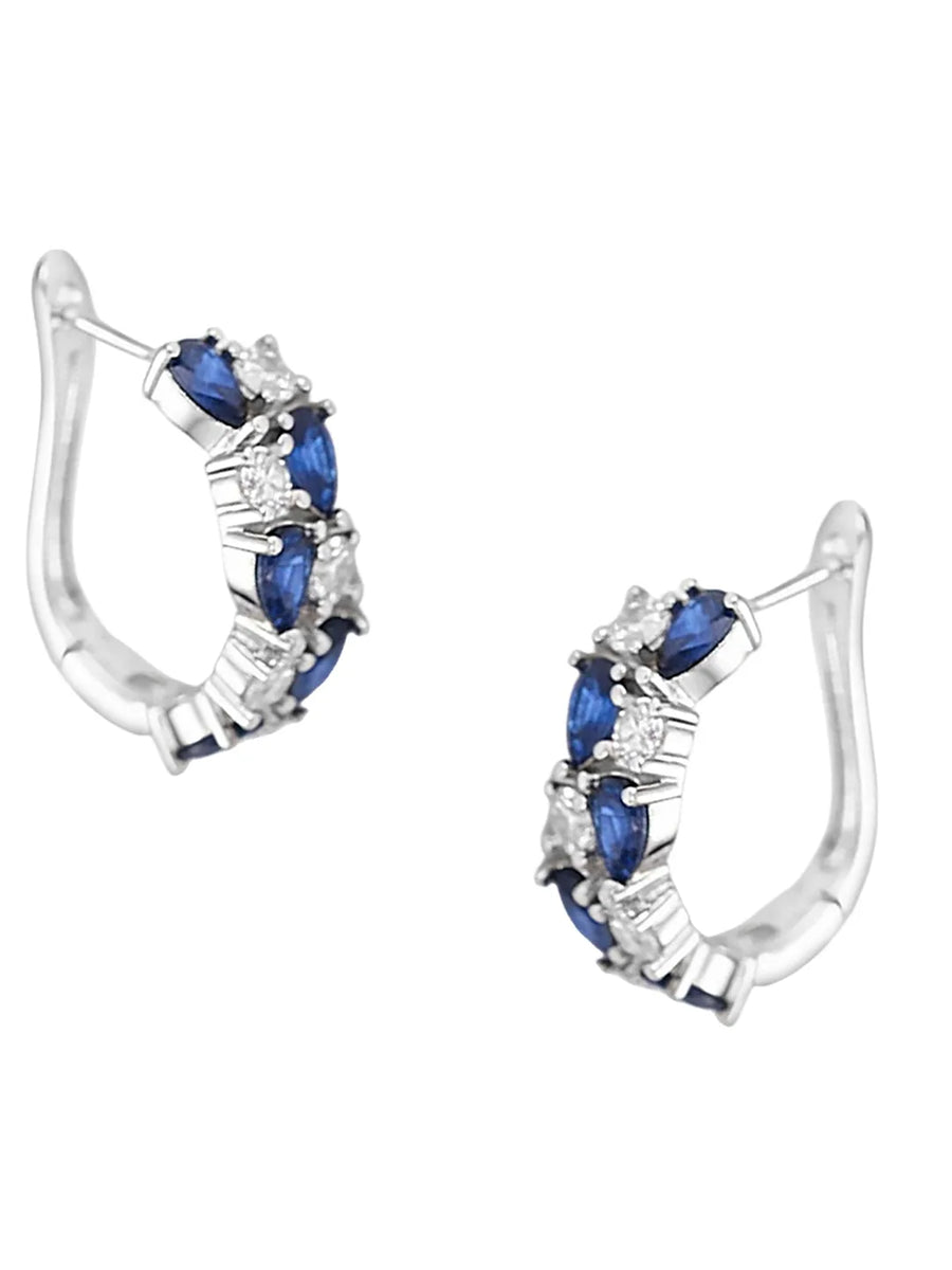 Peora Silver CZ Studded Blue Hoop Earrings