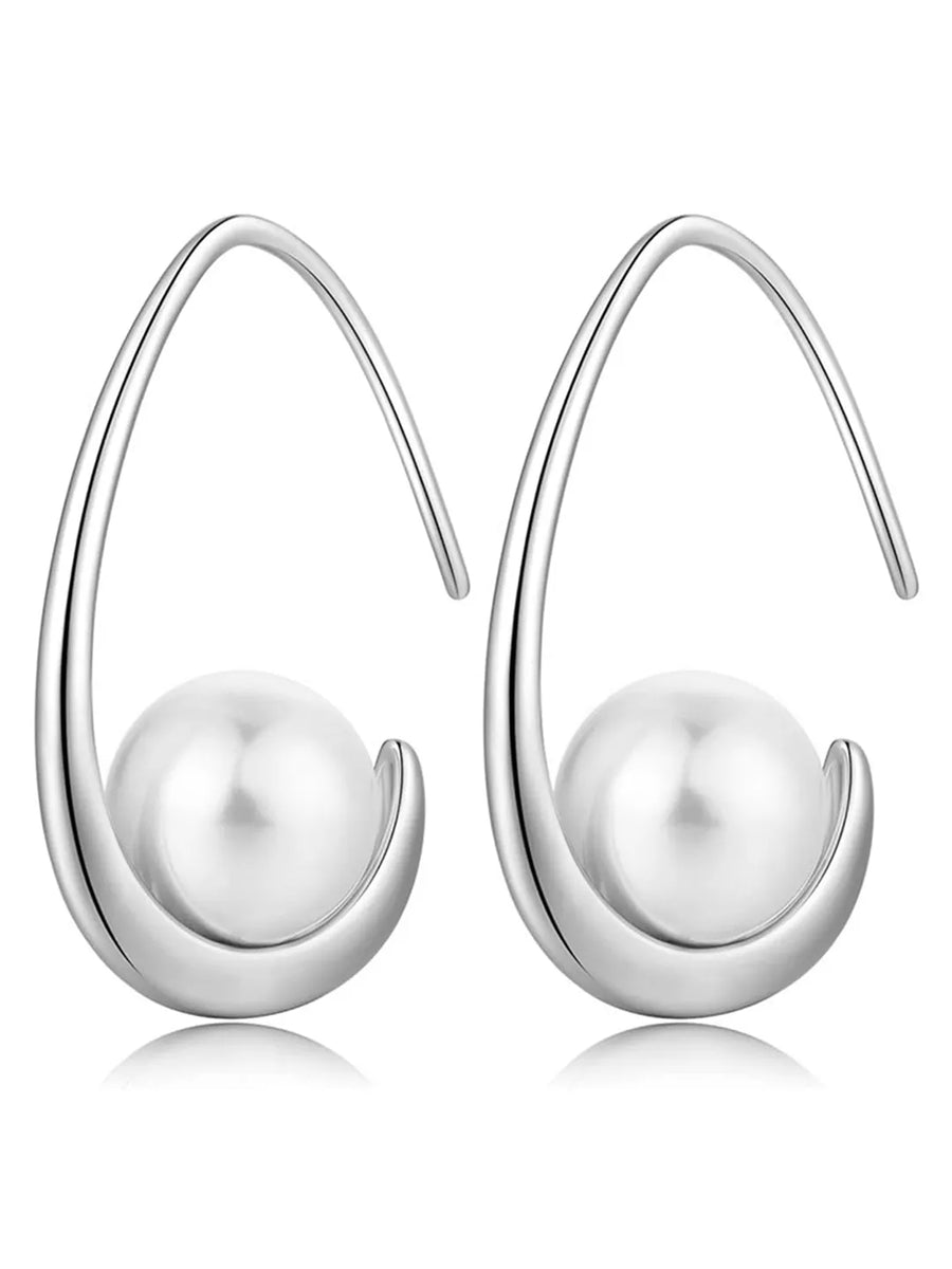 Peora Silver Fluid Pearl Hook Earrings