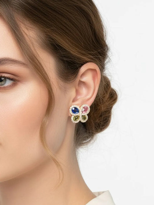 Peora Gold Multi Colour Stone Stud Earrings
