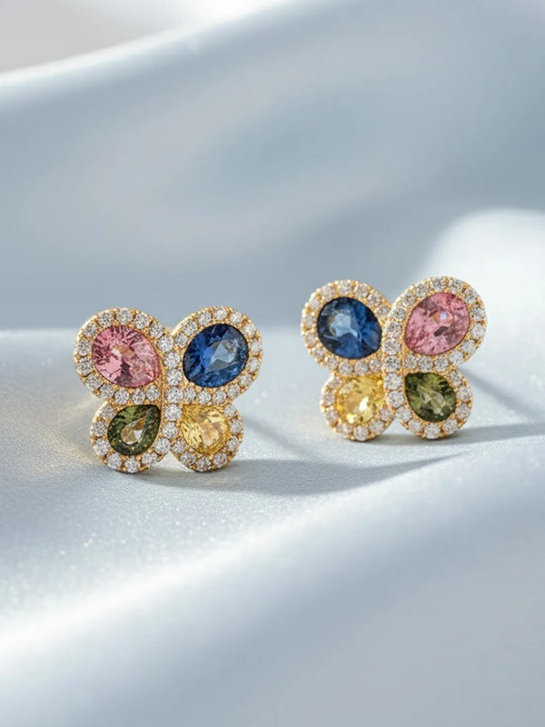 Peora Gold Multi Colour Stone Stud Earrings