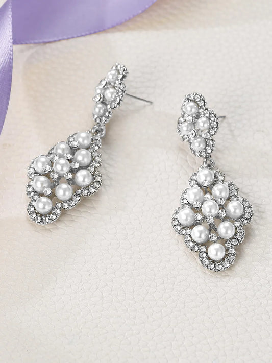 Peora Statement Pearl CZ Cluster Earrings
