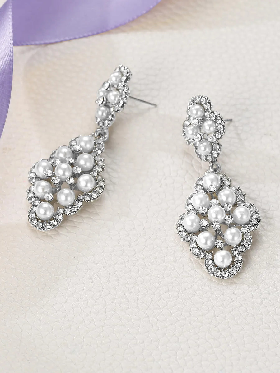 Peora Statement Pearl CZ Cluster Earrings