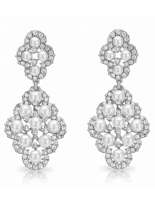 Peora Statement Pearl CZ Cluster Earrings