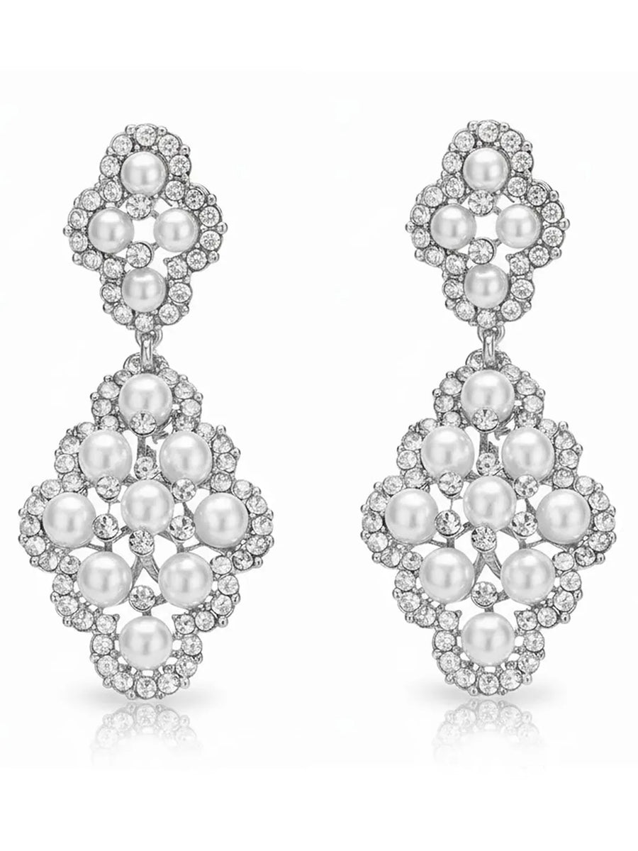 Peora Statement Pearl CZ Cluster Earrings