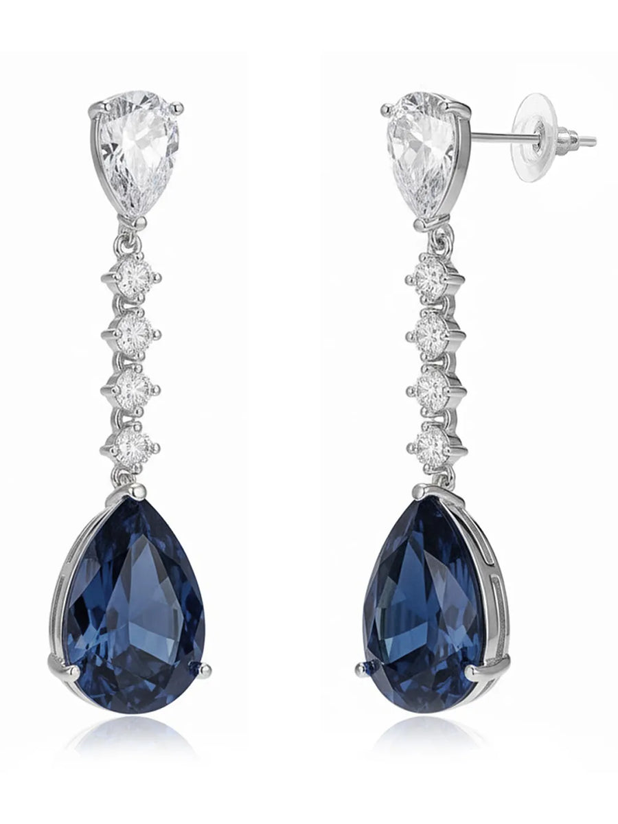 Peora Silver Teardrop Earrings with Blue Stone