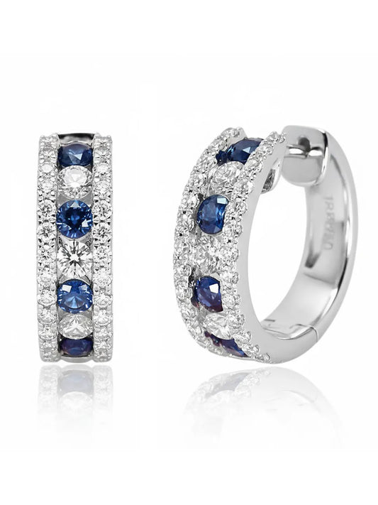 Peora Silver CZ And Blue Stone Hoop Earrings