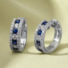 Peora Silver CZ And Blue Stone Hoop Earrings