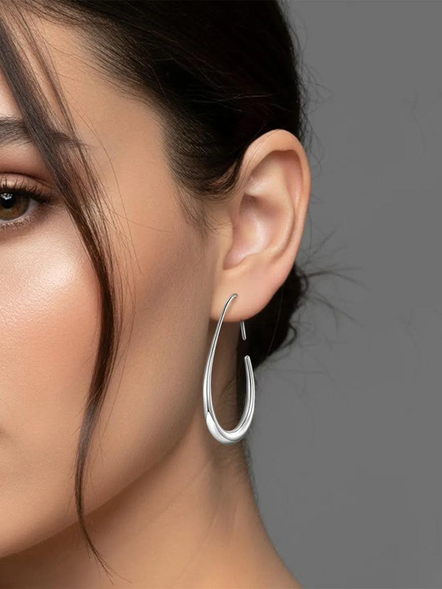 Peora Silver Fluid Shape Hoop Earrings
