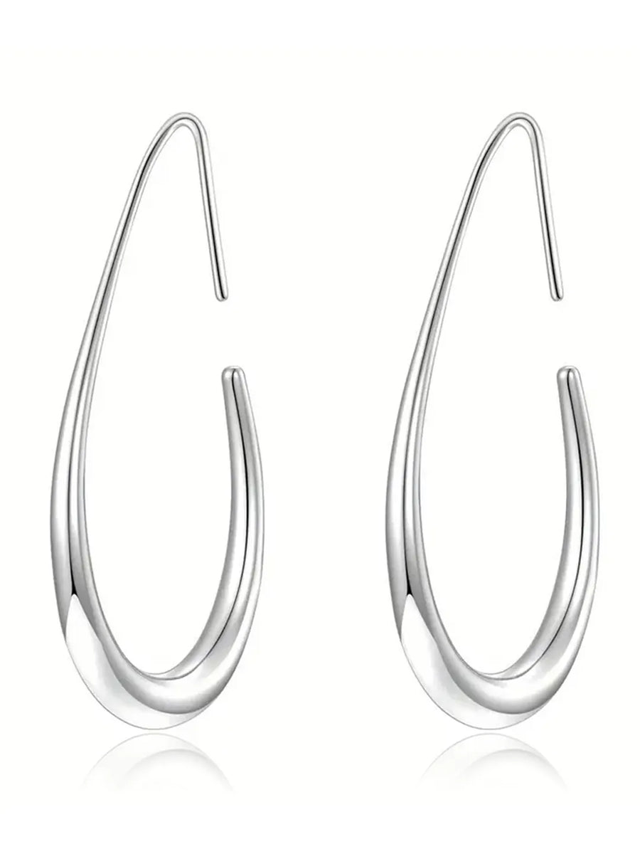 Peora Silver Fluid Shape Hoop Earrings