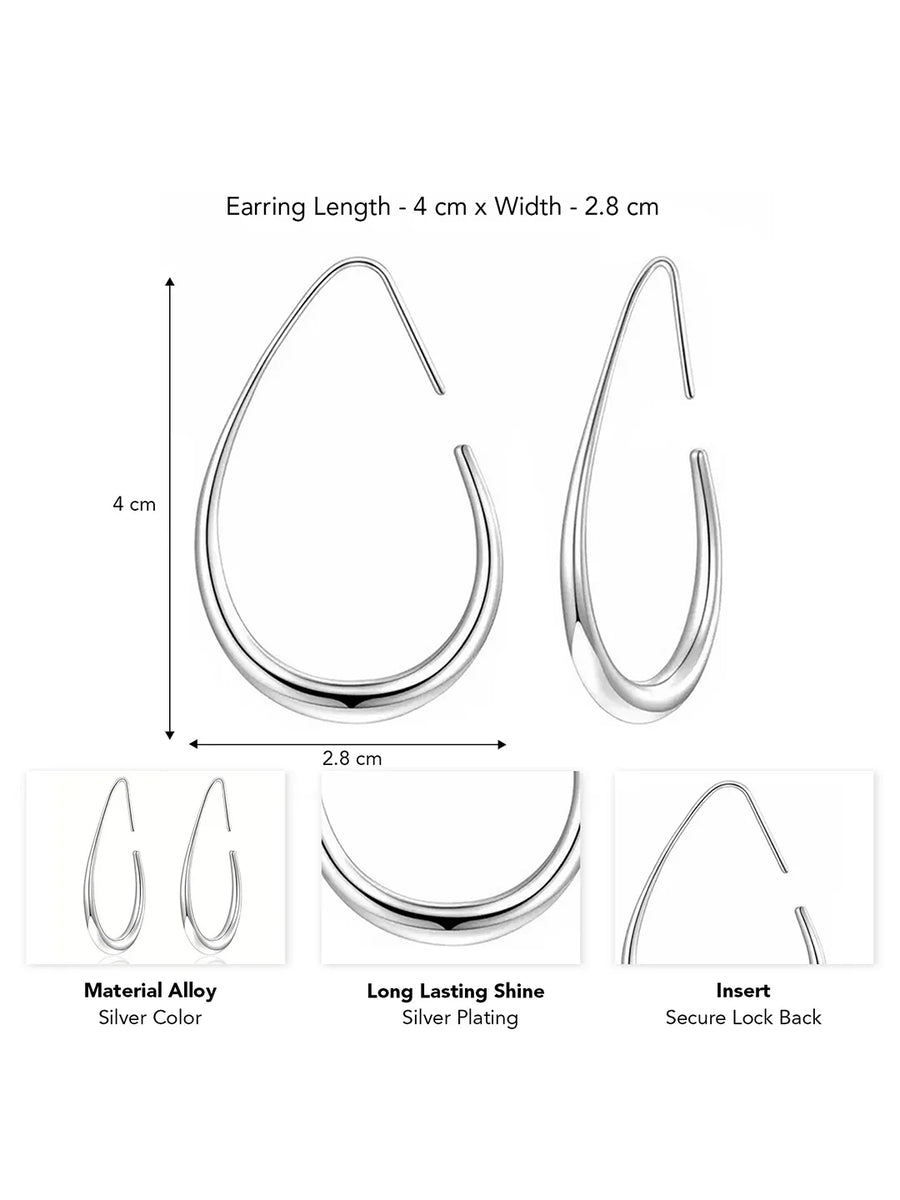 Peora Silver Fluid Shape Hoop Earrings
